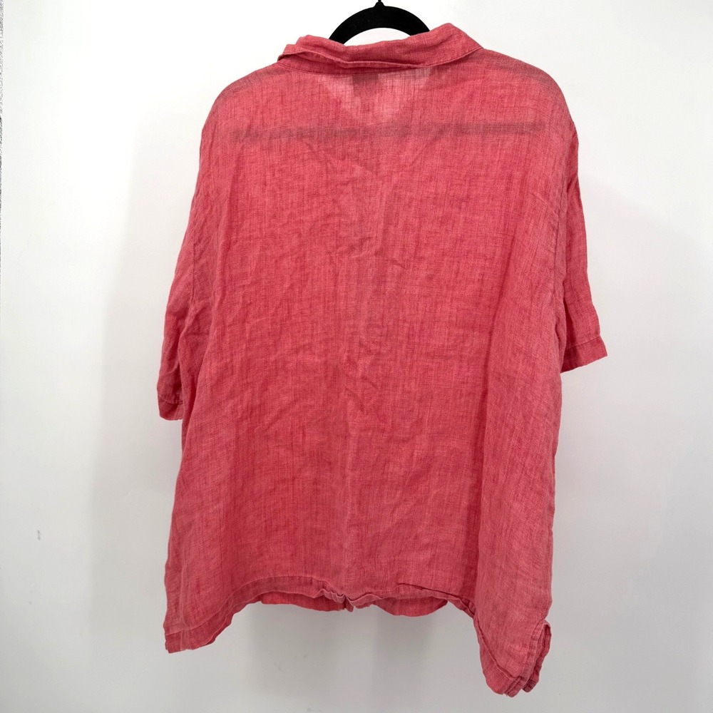 Eileen Fisher Women 2X Shirt Pink Button Down Italian Linen Short Sleeve - Picture 2 of 5